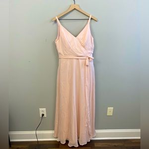 After Six Formal Gown in pale Blush Pink Chiffon with belt.